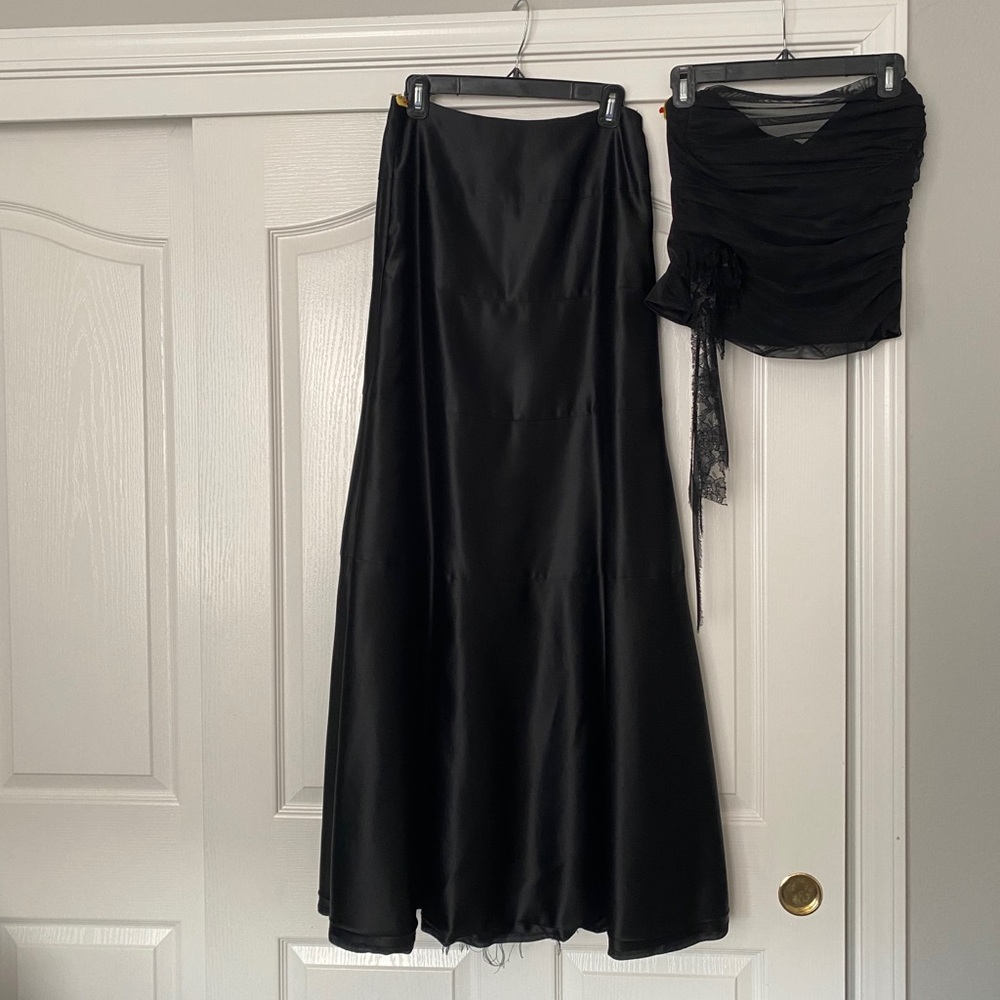 BCBGMaxAzria black satin classic formal set